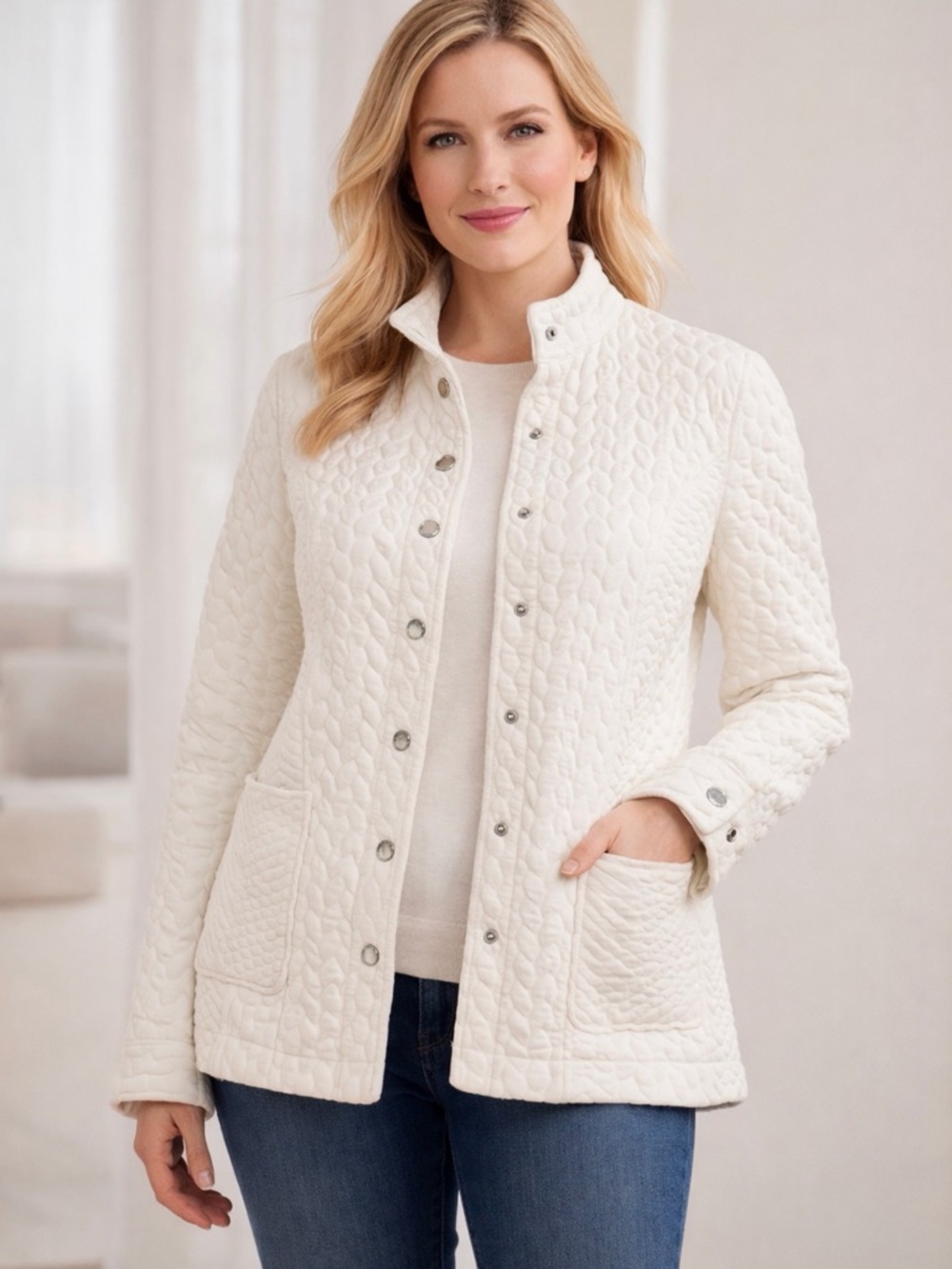 Quilted Utility Jacket for Women - Cream